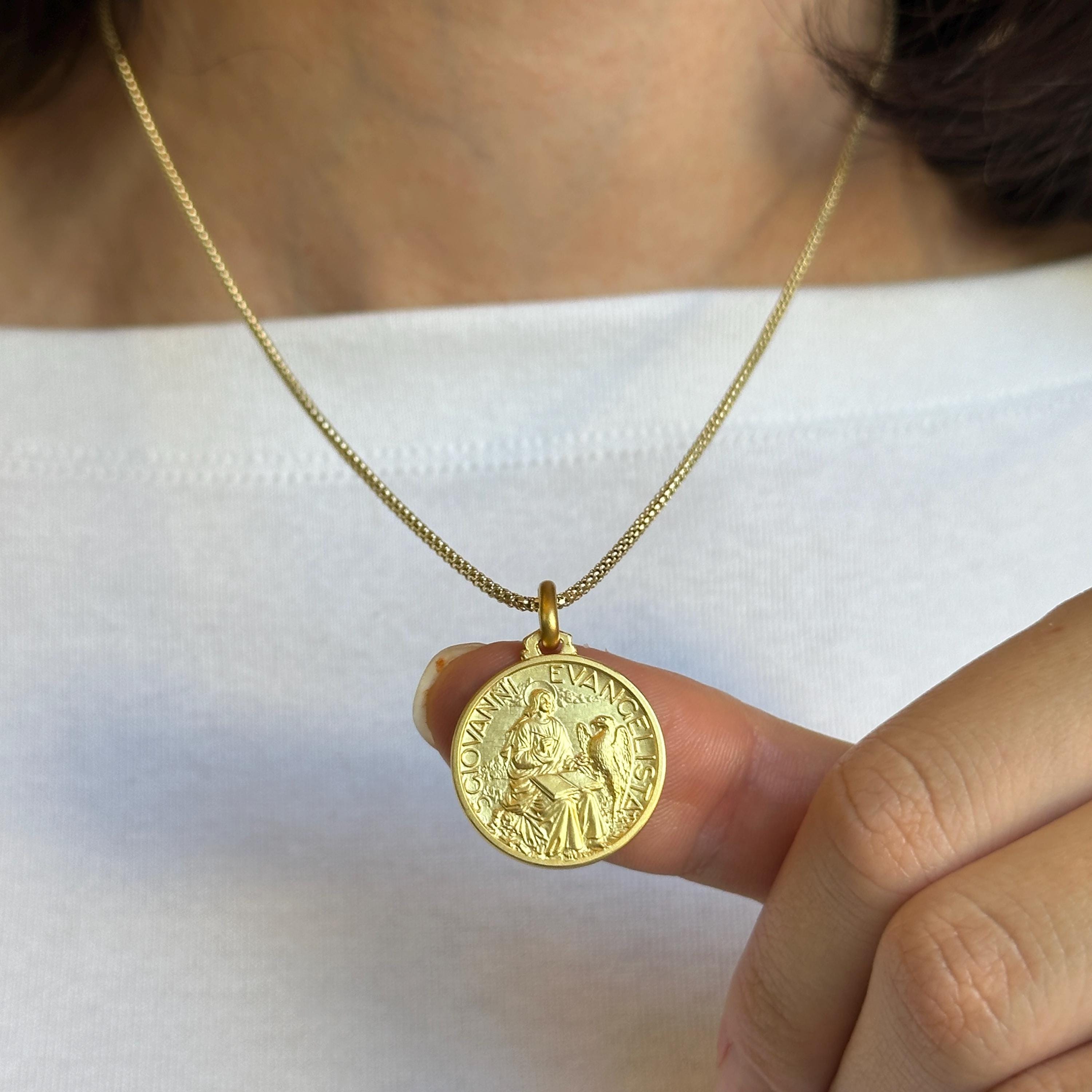 14KT Yellow Gold St John the Baptist Medal Pendant Charm 21mm Matte ...