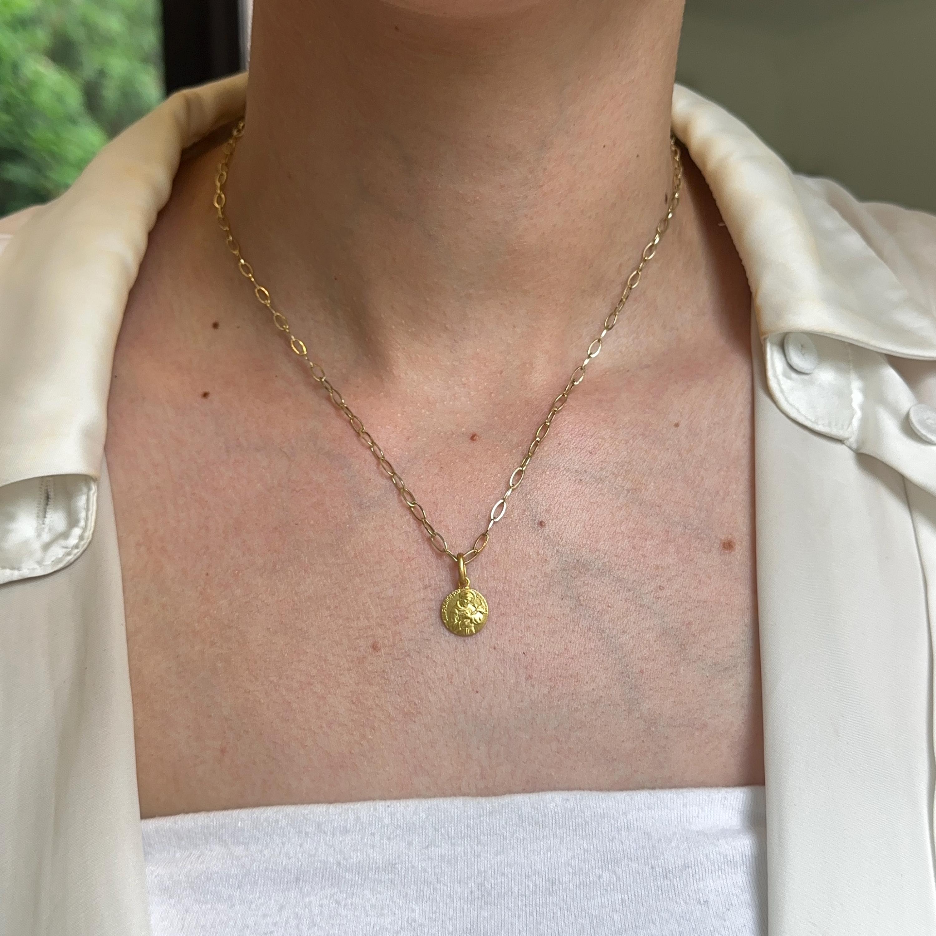 14KT Yellow Gold Mini Solid St Francis of Assisi Round Medal