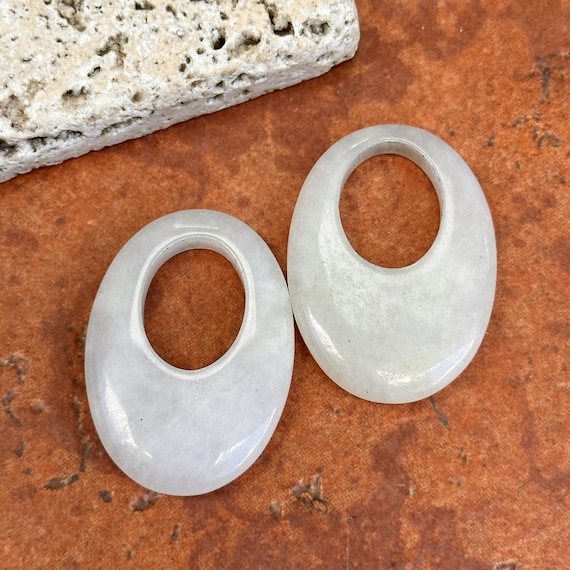 Estate Oval Opaque White Quartz Door Knocker Hooplet Earring Charms