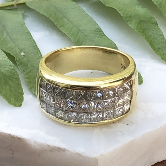 Estate Vintage 18KT Yellow Gold  Princess-Cut Dia… - image 6