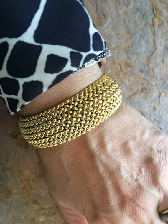 New 14KT Yellow Gold Heavy Wide Mesh Link Soft Bangle Bracelet Heavy 22 Mm  7.5 - Etsy