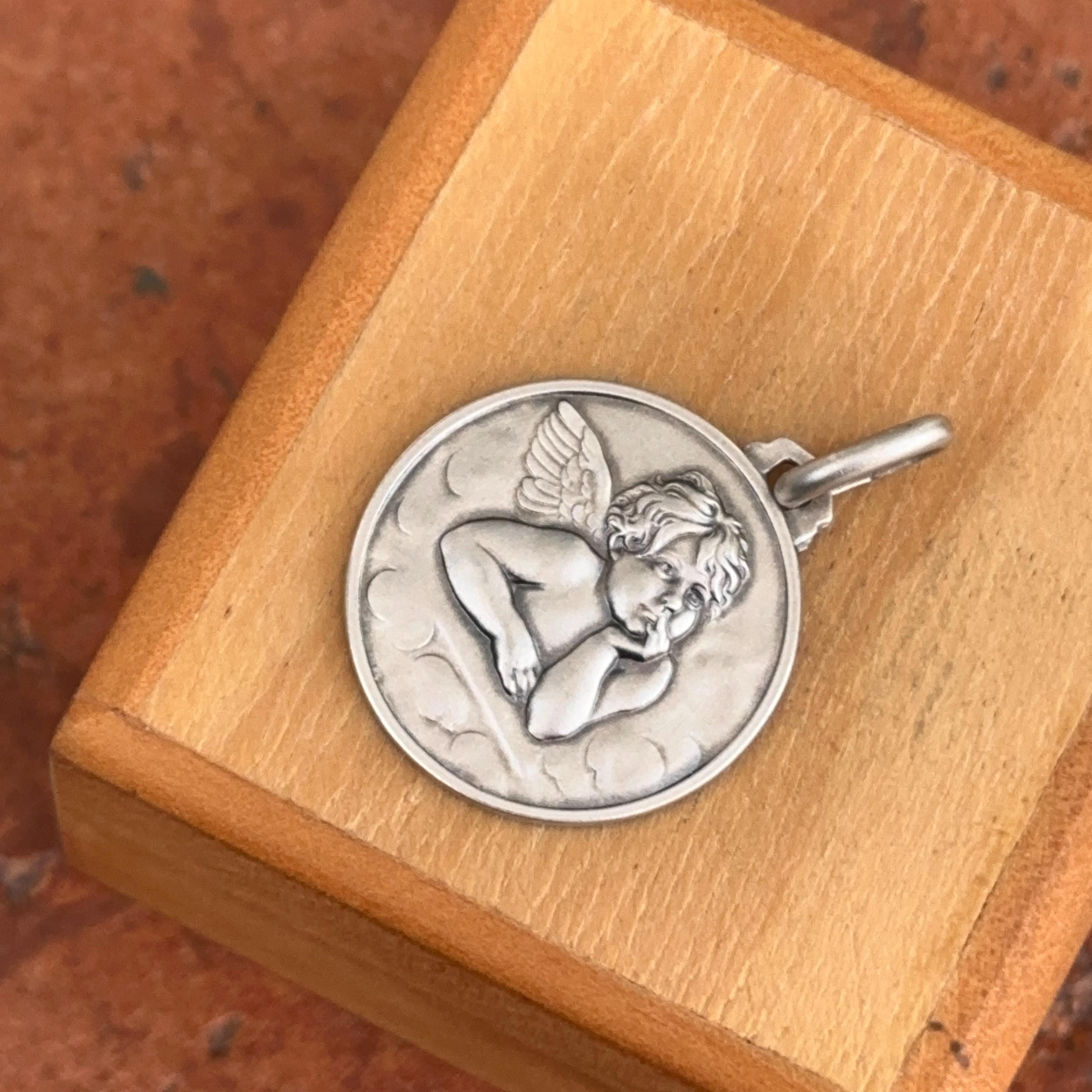 Sterling Silver Raphael Baby Angel Medal Pendant 21mm - Etsy