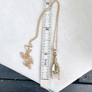 14KT Yellow Gold 3D Italian Mano Cornuto Hand Symbol Good Luck Pendant Necklace NEW 30MM image 10