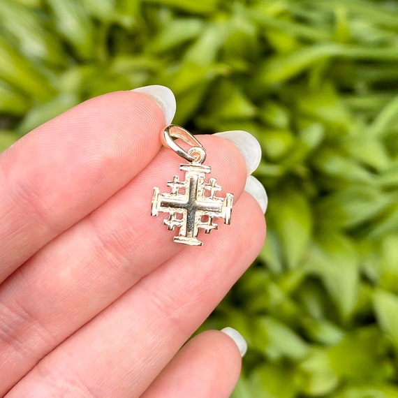 10KT Yellow Gold Polished Jerusalem Cross Pendant Charm MINI SMALL