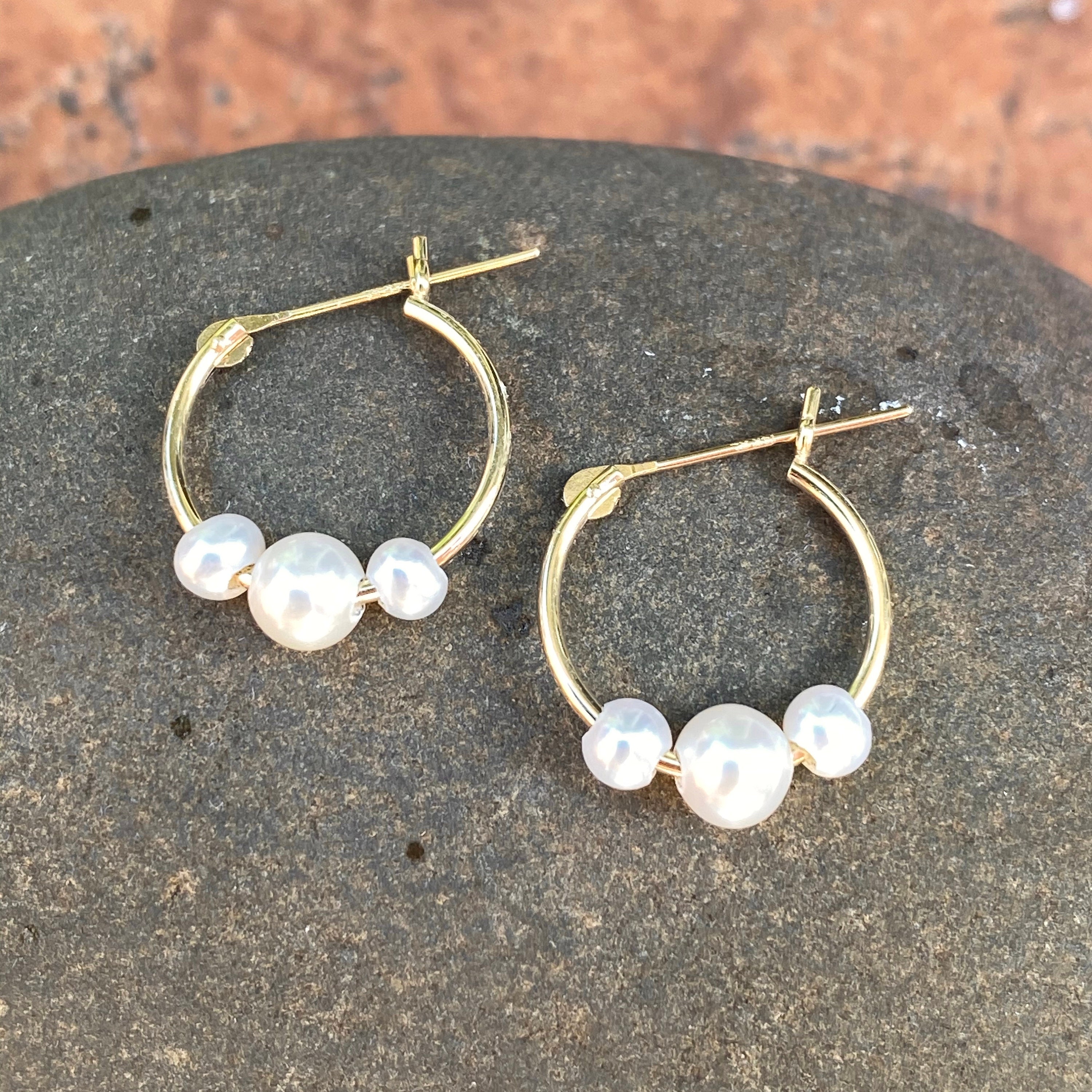 Orecchini A Cerchio Placcati Oro Con Perle D'Acqua Dolce Naturali Bianche – Riso Drop - Foto 4