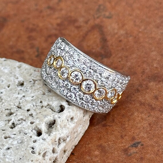Vintage 14KT White and Yellow Gold Pave and Bezel… - image 1