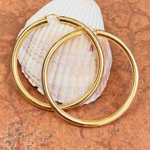 14KT Yellow Gold Shiny Polished Large Hollow Tube Hoop Earrings 60MM