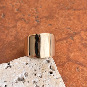 14KT Yellow Gold Wide Thick Cigar Band Ring NEW Size 7 Statement Piece 16mm Flat Top