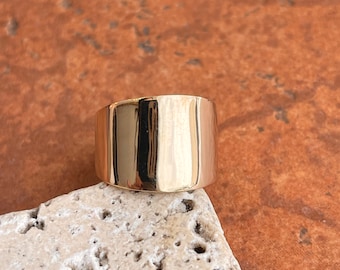 14KT Yellow Gold Wide Thick Cigar Band Ring NEW Size 7 Statement Piece 16mm Flat Top