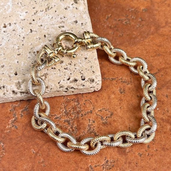 Estate Vintage 14KT Yellow Gold + White Gold Shiny Rounded