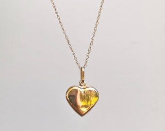 14KT Yellow Gold Shiny 3D Mini Hollow Puffed Heart Pendant Charm Chain Necklace NEW Various Lengths Available