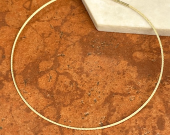 14KT Gelbgold 1,5 mm Hals Draht Weave Kette Kabel Runde Halsband Halskette NEU 15"