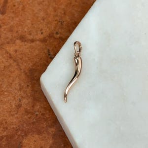 14KT Rose Gold Solid &quot;Cornicello&quot; Corno Italian Horn Pendant Charm 26mm Good Luck