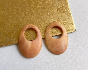 Genuine Tan Peach Cream Oval Gemstone Polished Earring Charms Interchange Oblong Door Knockers