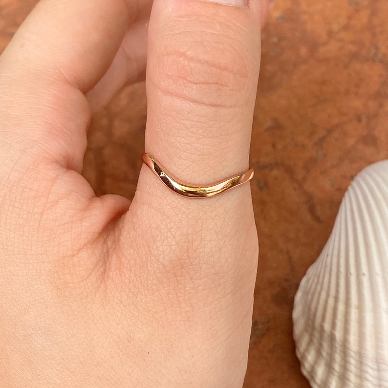 14KT Yellow Gold Polished Thin Wave Band Thumb Ring Etsy