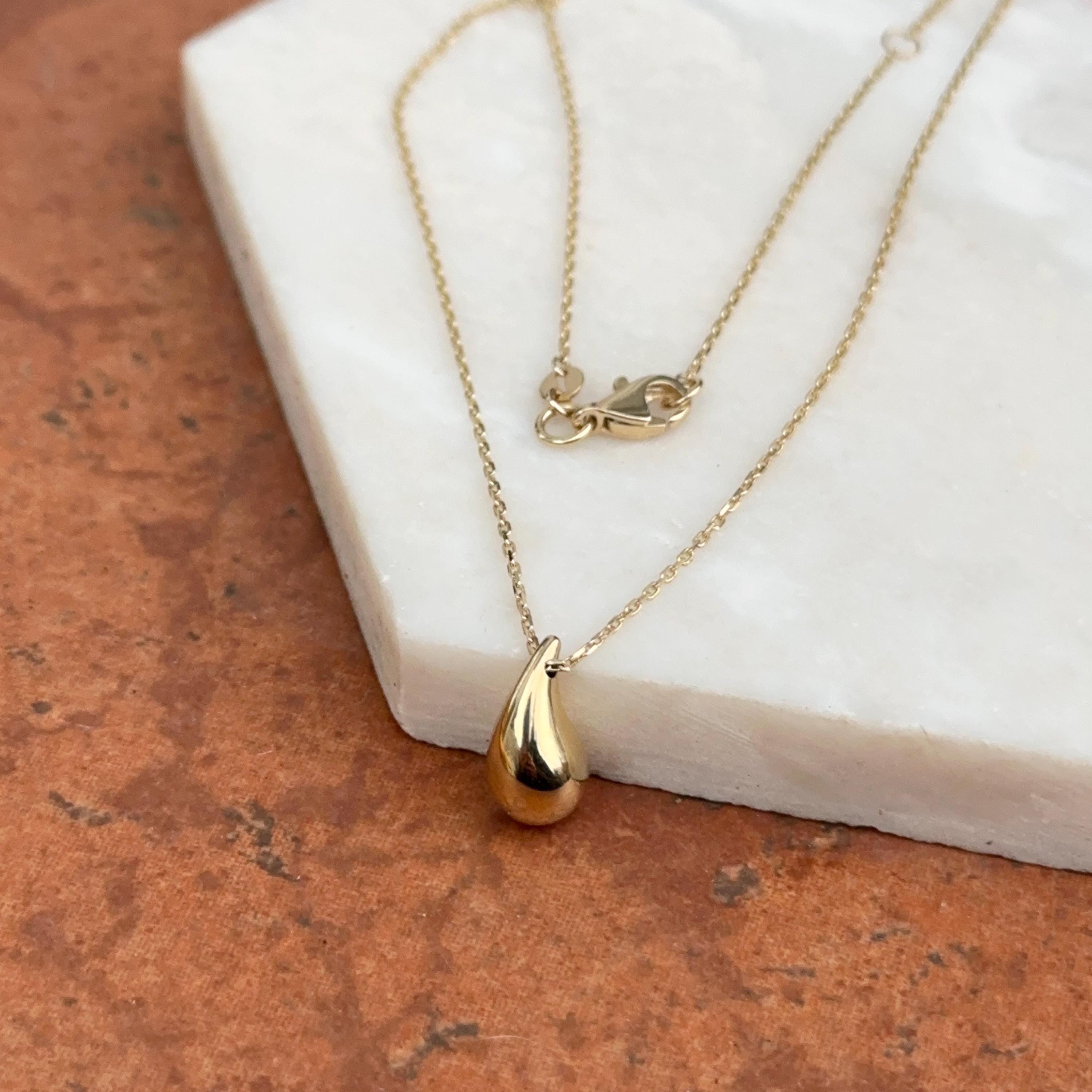 14KT Yellow Gold Tapered Puffed Teardrop Pendant Chain