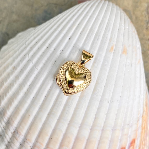 Engraving Added 14KT Yellow Gold Mini Heart Locket Pendant Charm