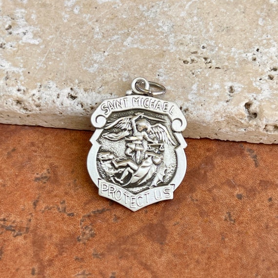 Sterling Silver St Michael Patron Saint of Police Badge Pendant