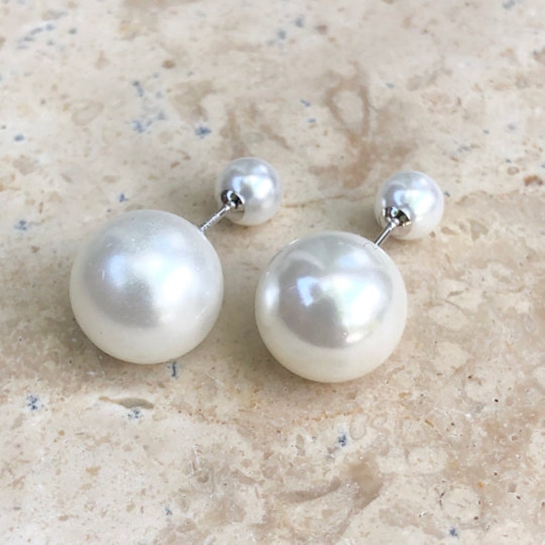 Sterling Silver Double Ended White Pearl Stud Post Earrings - Etsy