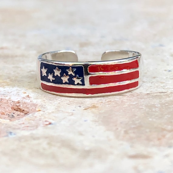 Sterling Silver Enameled USA FLAG TOE Ring Adjustable Red - Etsy