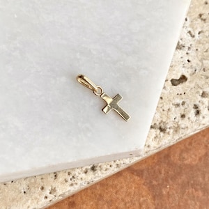 14KT Yellow Gold Cross Pendant Charm NEW Small Lightweight Shiny Plain Bail Unisex Teeny Tiny 12mm