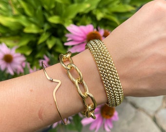 ヴィンテージ 14KT イエロー ゴールド 幅広 厚手 メッシュ
