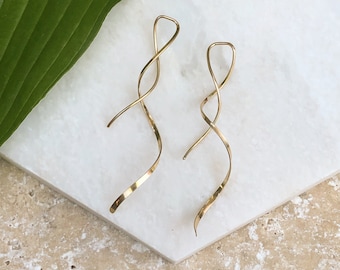 14KT Yellow Gold Filled Threader Ear Wires Curl Twist Design Earrings NEW