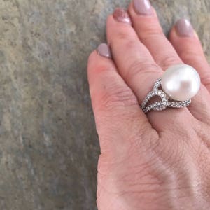 14KT White Gold Pave Diamond & Genuine Paspaley South Sea Pearl Ring image 4