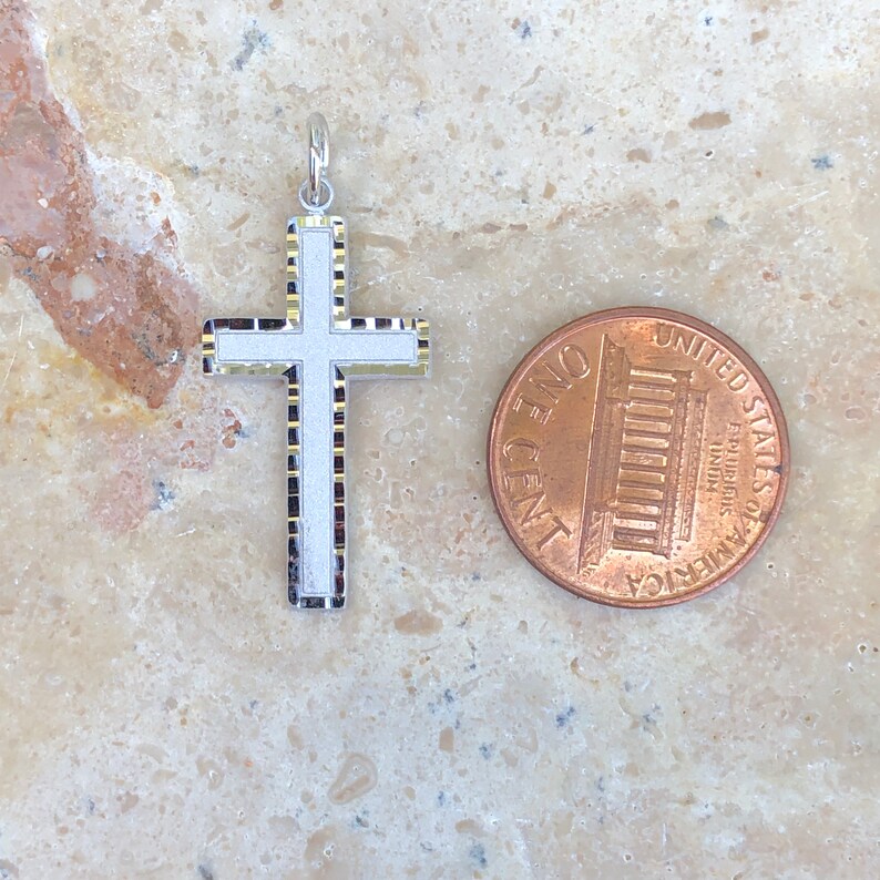 10KT White Gold Detailed Diamond-Cut Detailed Cross Charm Pendant