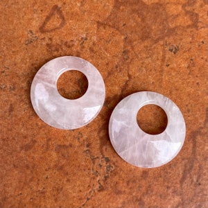 Genuine Polished Rose Pink Quartz Donut Earring Charms Round To Add To Hoops Interchange 28MM