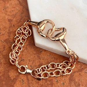 Estate Vintage Rose Gold-Plated Gold Tone Horse Bit Links With Toggle Clasp Bracelet 7.5