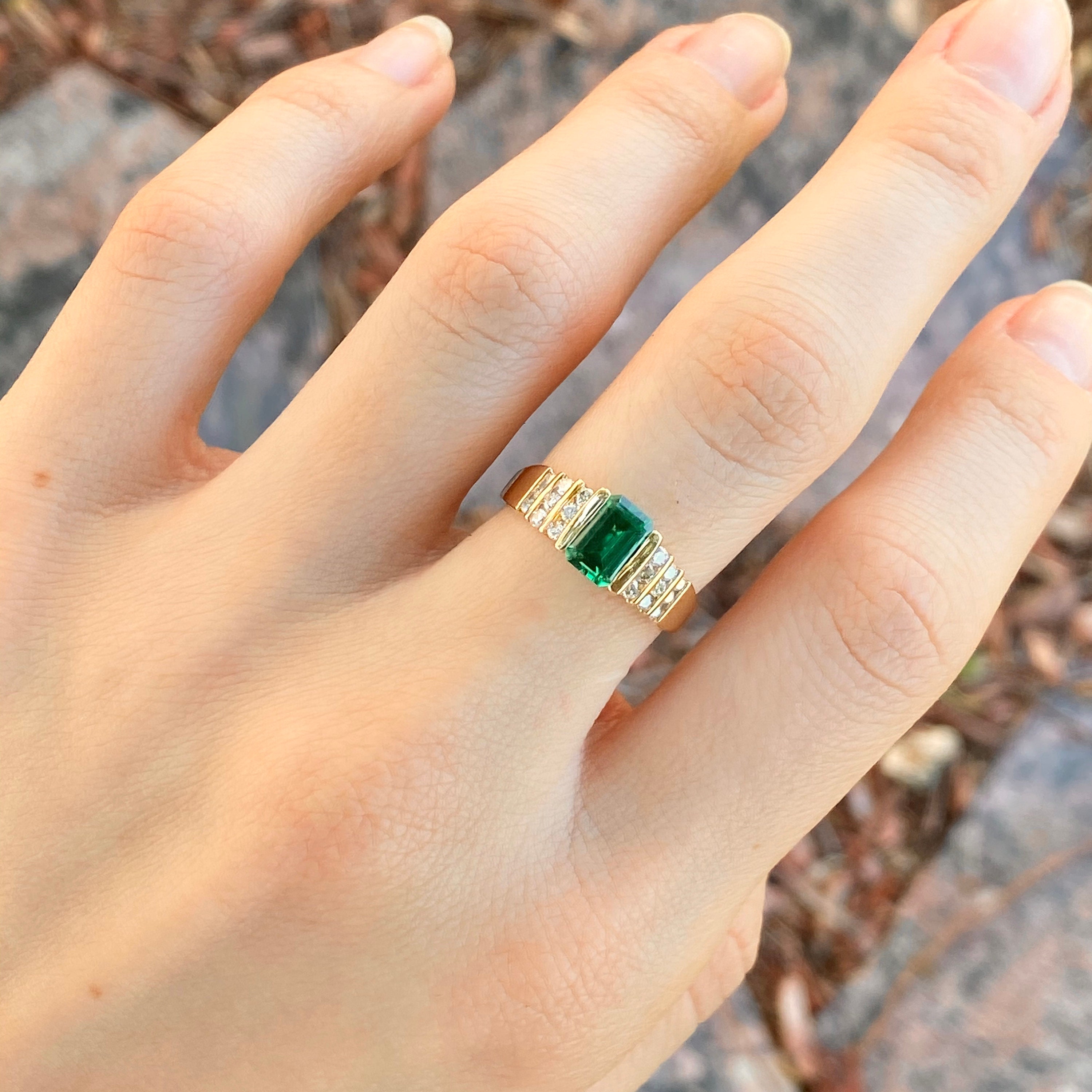 Estate Vintage 14KT Yellow Gold Emerald-Cut Lab Emerald | Etsy