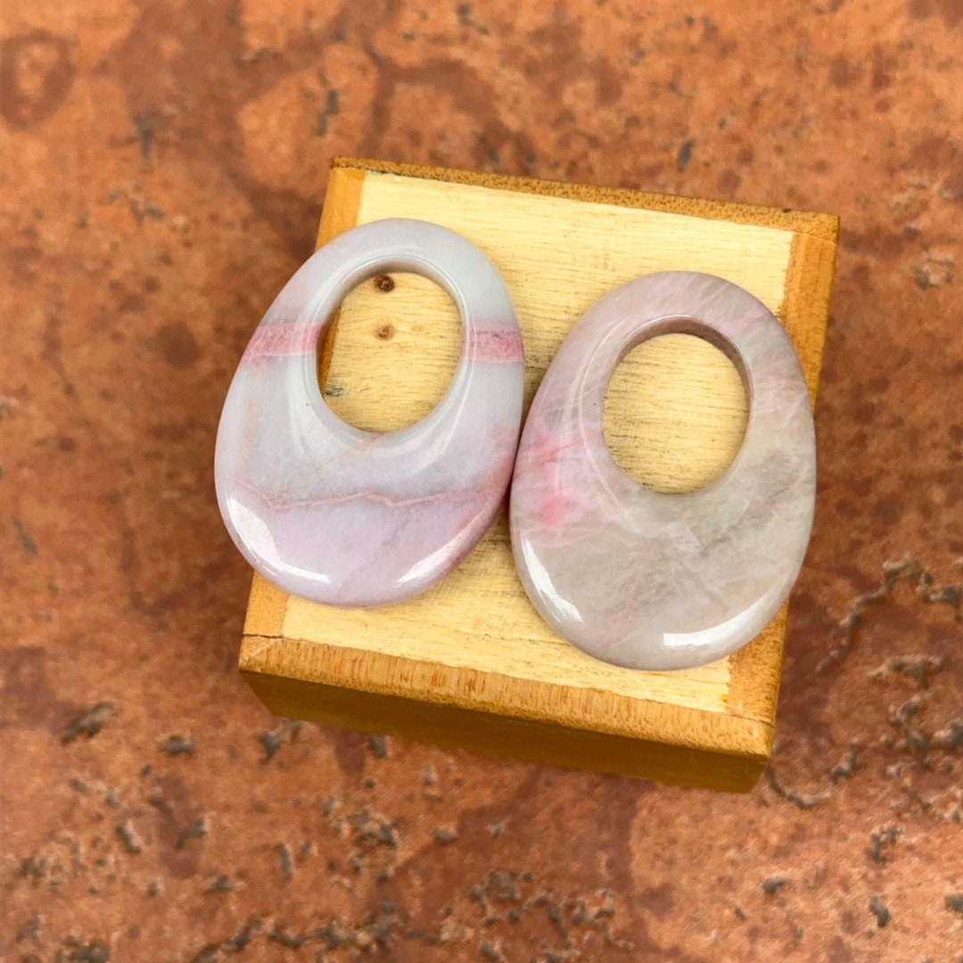 Estate Vintage Genuine Mauve Pink + Gray Rhodonite Oval Disc Earring ...