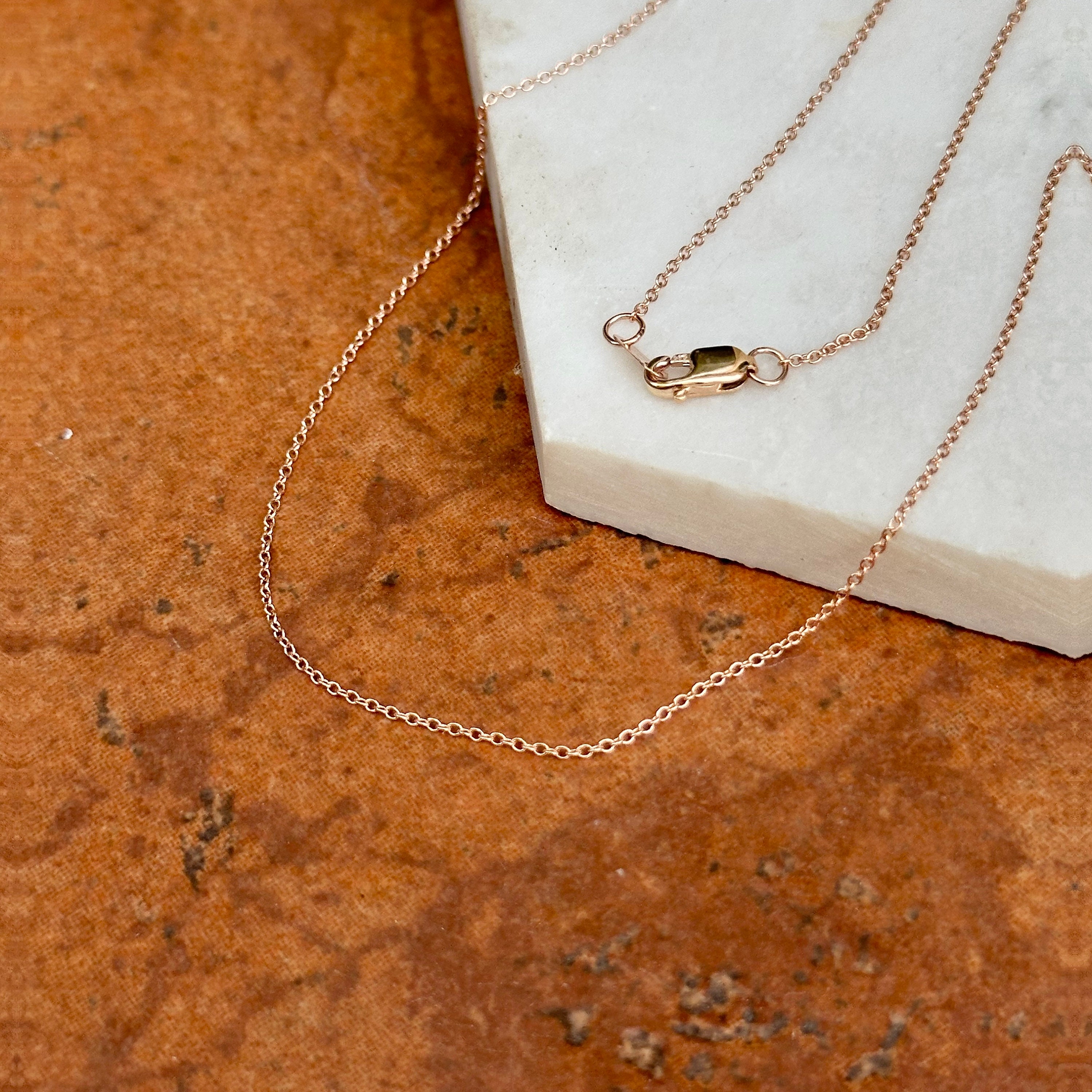 14KT Rose Gold 1MM Oval Cable Chain Link Necklace NEW 18