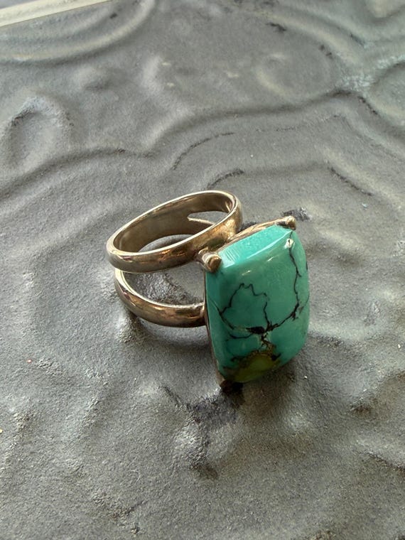 Sterling Silver Rectangle Turquoise Double Band B… - image 6