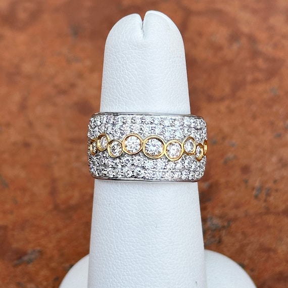 Vintage 14KT White and Yellow Gold Pave and Bezel… - image 7