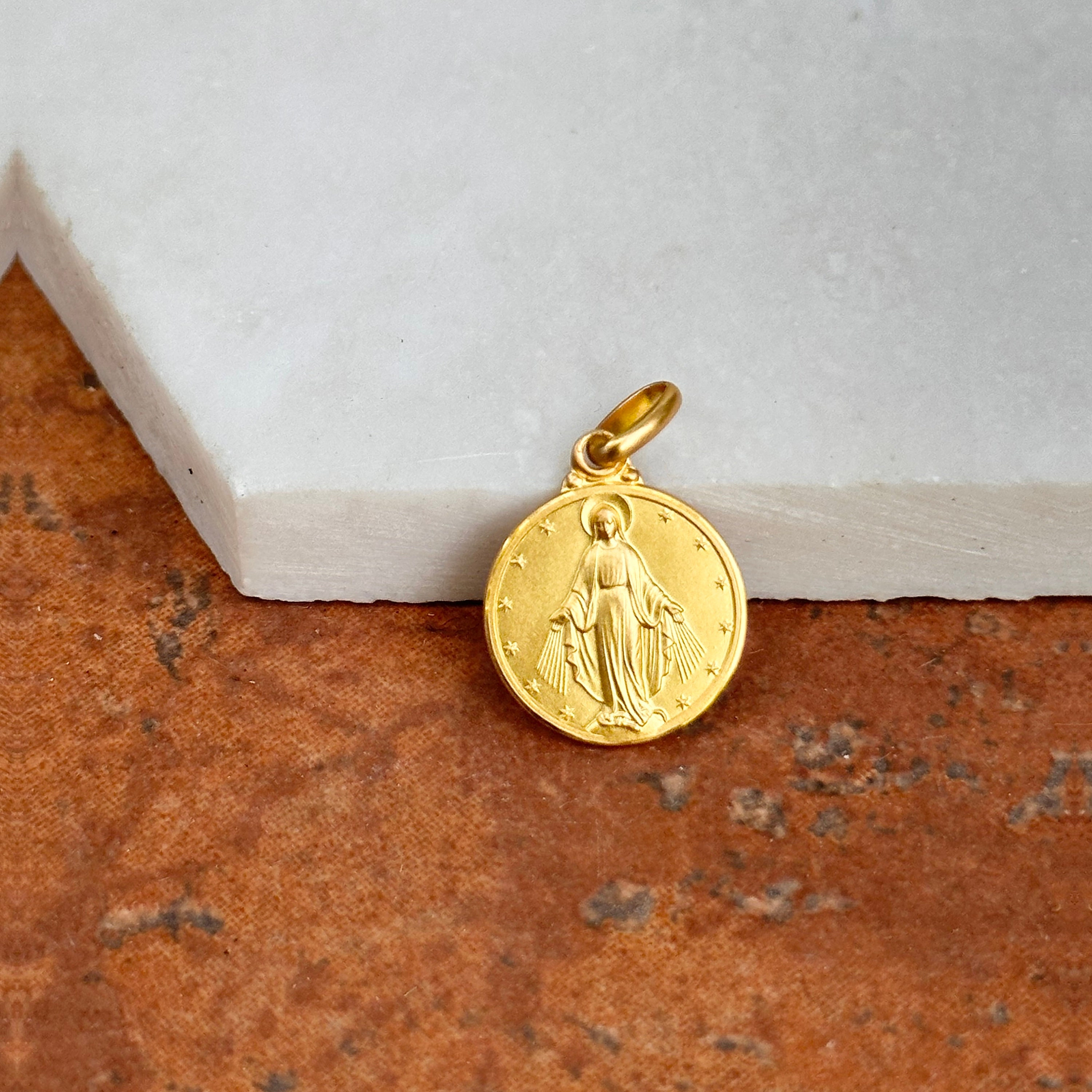 14KTイエローゴールド ソリッド ミラキュラス メアリー ミラコロサ ラウンドメダル ペンダント チャーム 新品 マット 14mm ユニセックス -  Etsy 日本