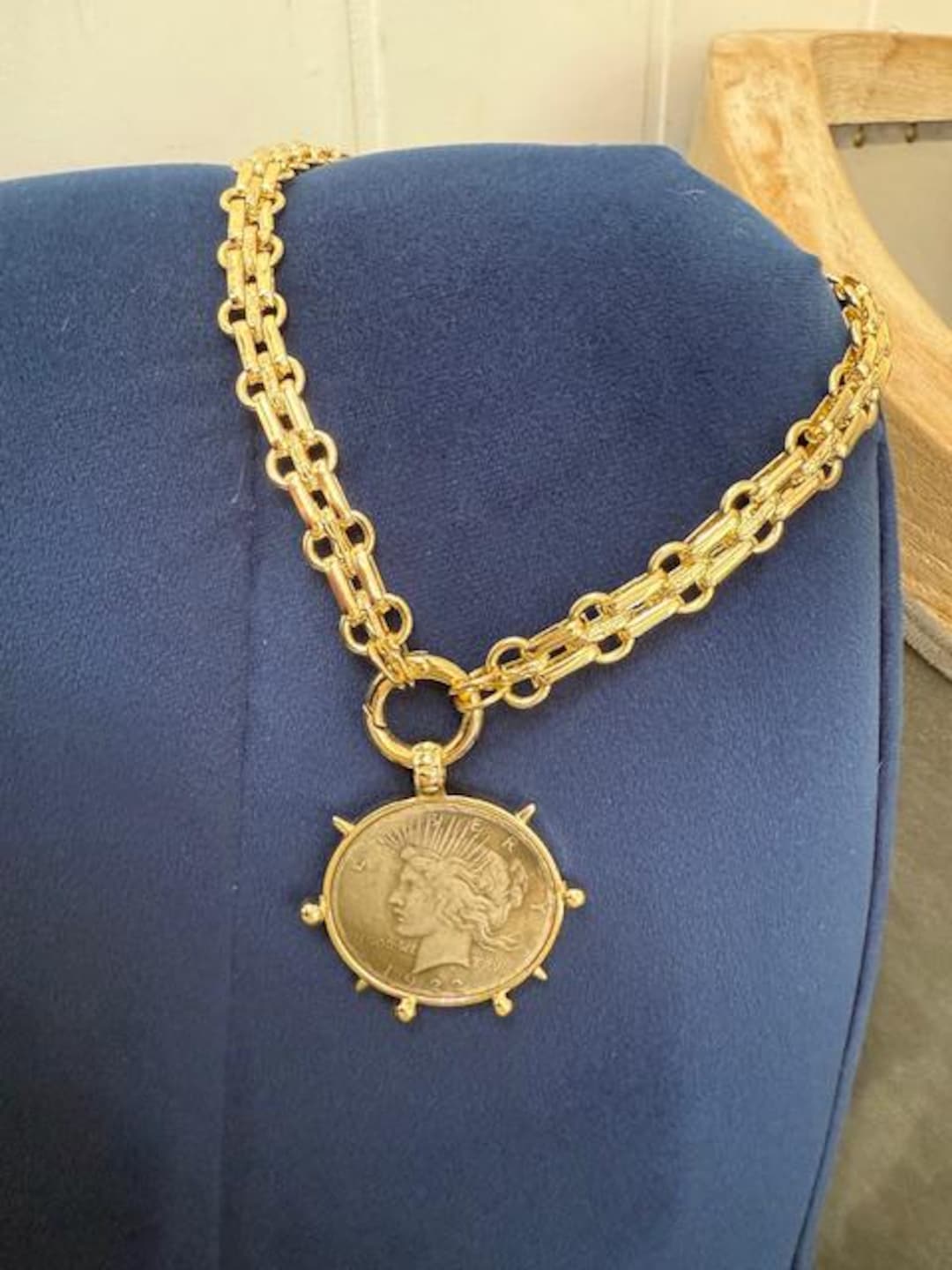 Vintage Yellow Gold-plated Silver Lady Liberty One Dollar Coin