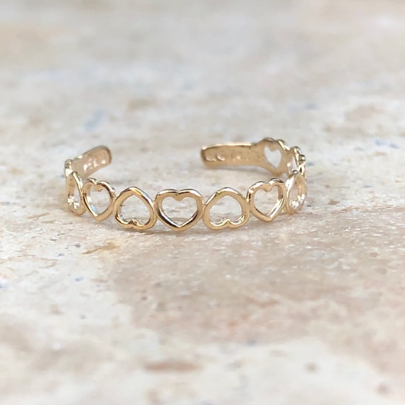 10KT Yellow Gold Open Heart Toe Ring Adjustable NEW Thin