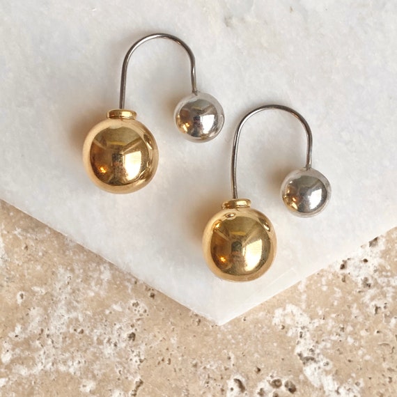 14k gold cheap double ball earrings