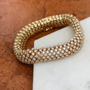 Vintage 14KT Gelbgold Diamant Mesh Link Soft Armreif Armband 6,75 ”Länge schwer