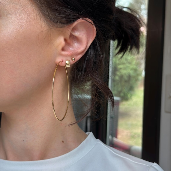 ORECCHINI A CERCHIO A SEZIONE TONDA IN ORO GIALLO 750 18KT 3,2 GRAMMI (7802 - Foto 8