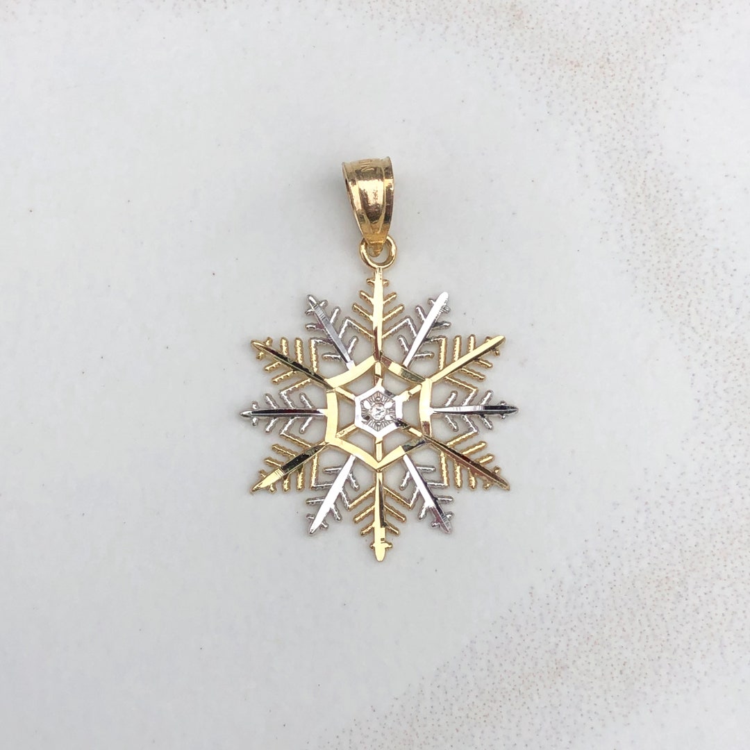 10KT White Rhodium & Yellow Gold 2 Tone Snowflake Pendant - Etsy