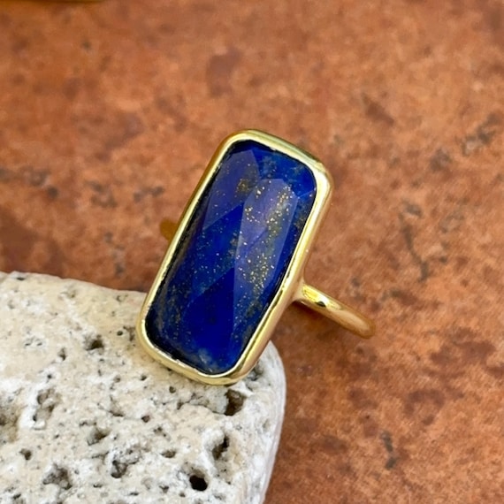 Yellow Gold-Filled Rectangular Bezel Set Lapis La… - image 1