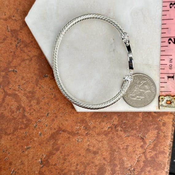 Silver Round Cubic Zirconia Horseshoe Twisted Bangle Hook Clasp