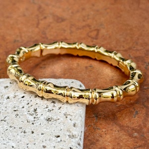 Estate 18KT Yellow Gold Bamboo Design Style Bangle Bracelet 6.75" Stackable Abstract