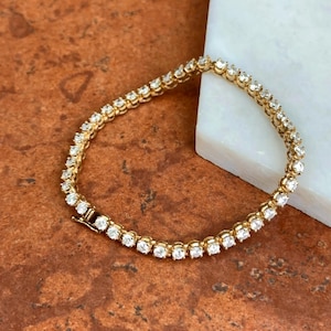 Estate 14K Yellow Gold Plate Over Silver Cubic Zirconia Tennis Bracelet 7 inches