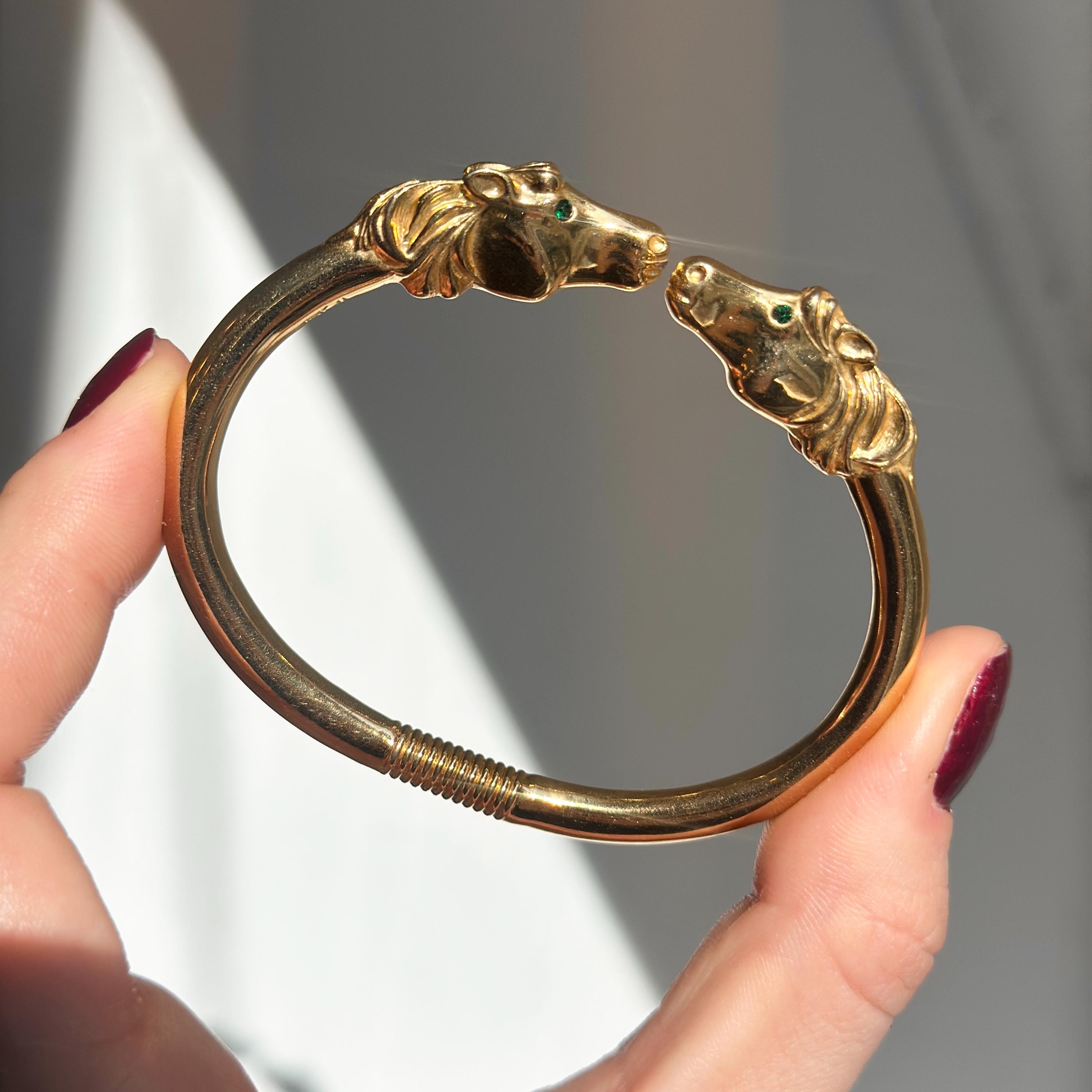 Estate Rare Yellow Gold Tone Shiny + Detailed Design Double Horse