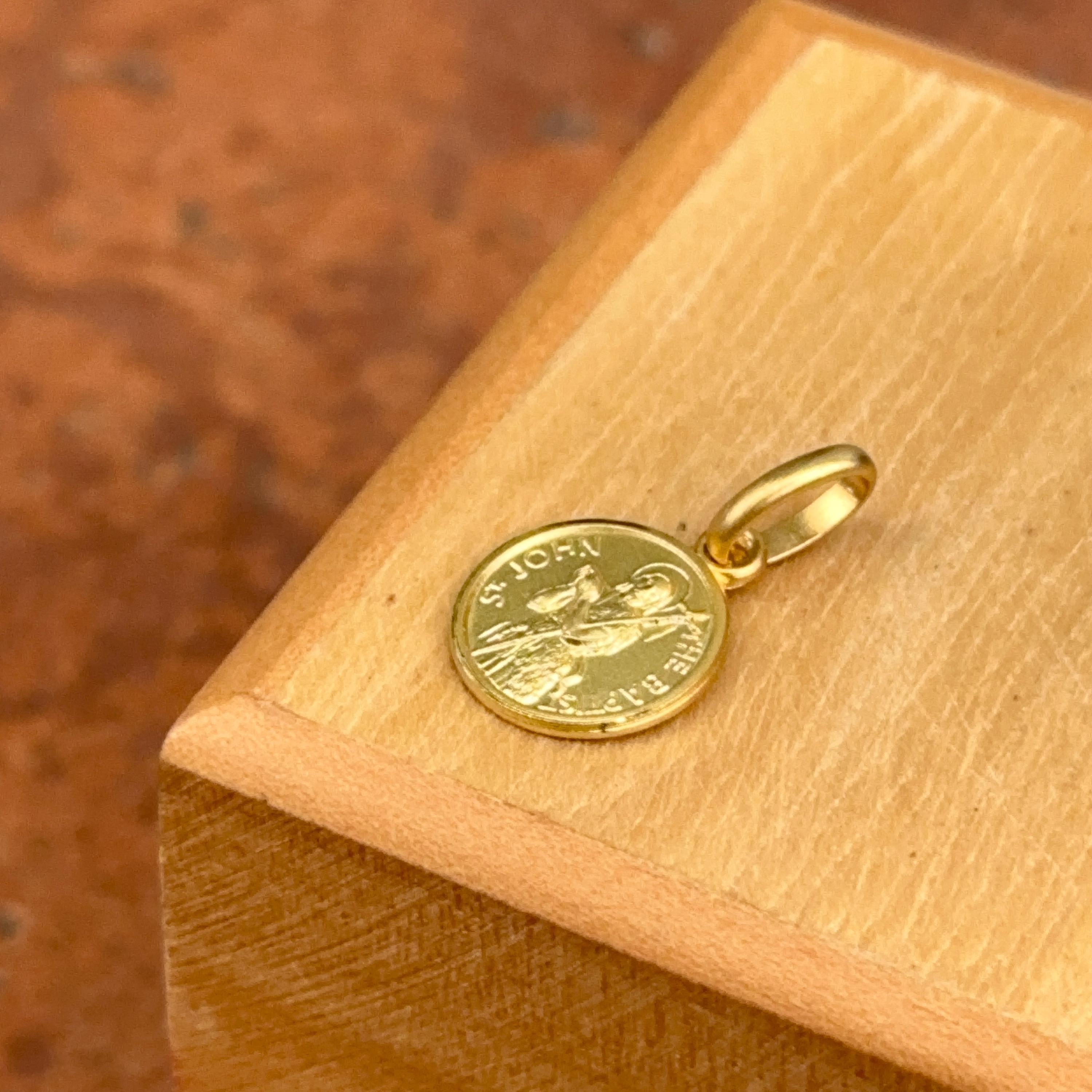 14KT Yellow Gold St John the Baptist Medal Pendant Charm 10mm Matte ...