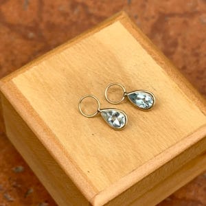 Estate Vintage 10KT Yellow Gold Light Blue Topaz Gemstone Teardrop Add to Hoops Earrings Charms